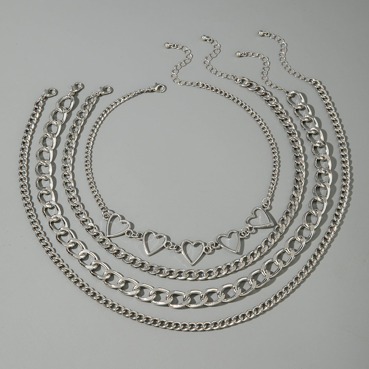 European and American Style Jewelry Hip-Hop Personality Geometric Exaggerated Necklace Heart-shaped Flat Thick Chain Hollow Multi-layer Necklace Wholesale - 图片 11