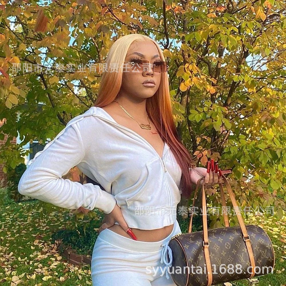 gold Brown Gradient Highlight Synthetic Wig Cross-Border Europe and America Blonde Ombre 13*4 Lace Front - 图片 13