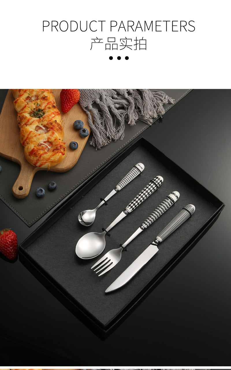 410Stainless Steel Cutlery Restaurant Creative Hepburn Style Ceramic Handle Knife Fork Spoon Tea Spoon Set Western Steak Knife Fork - 图片 21