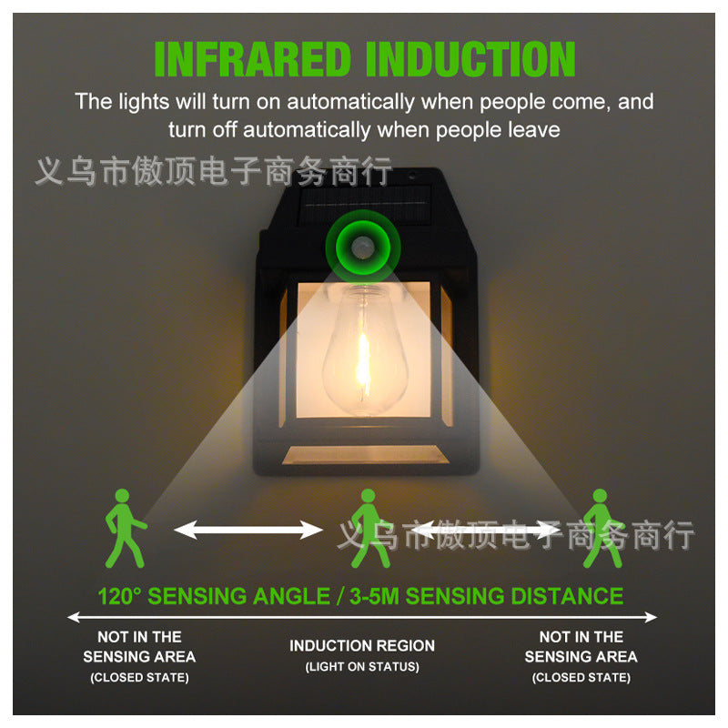 New Solar Light Outdoor Human Body Sensor Light Waterproof Street Light Tungsten Wall Light Garden Courtyard Night Light - 图片 3