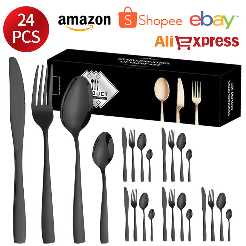 410Stainless Steel Tableware24Set of Hotel Western Dining Square Handle Steak Knife, Fork, Spoon, Tea Spoon - 图片 10