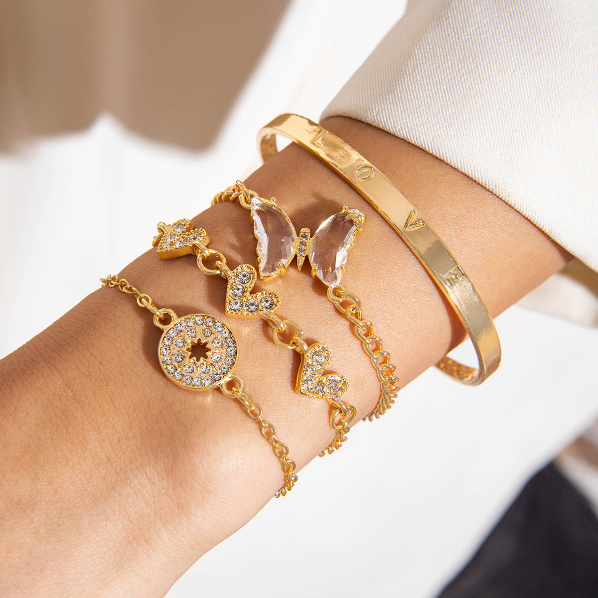 European and American Jewelry High-End Imitation Crystal Butterfly Bracelet Set Fashion Inlaid Diamond Heart Bracelet Wholesale - 图片 24