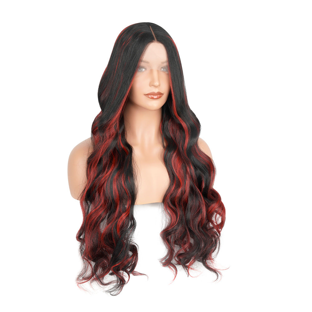 Wig for Women, Front Lace, Wavy Long Curly Hair, Red and Black Gradient Color, High-Temperature Fiber, Synthetic Hair Wig, European and American Cross-Border - 图片 9