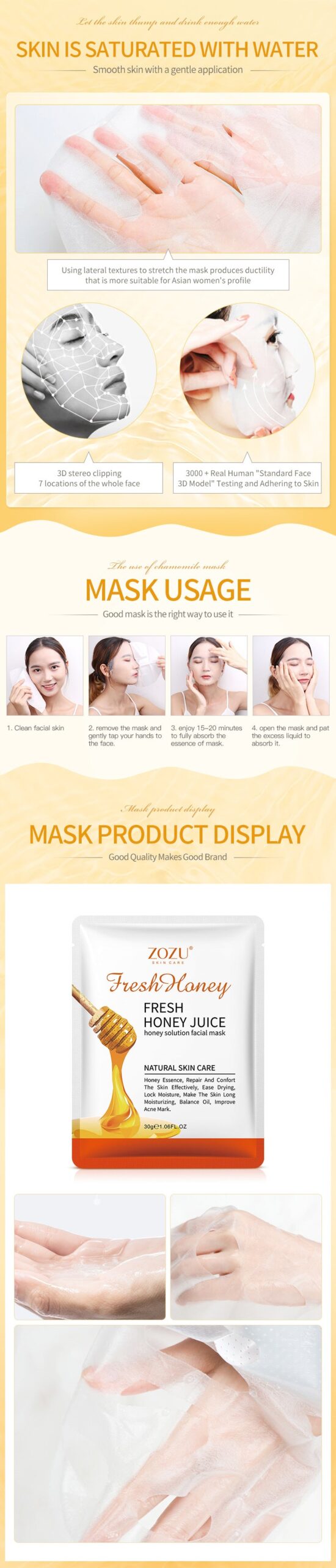 Honey Aloe Vera Mask ZOZU Hydrating Moisturizing Tablets Cross-border Foreign Trade Skincare Wholesale - 图片 8