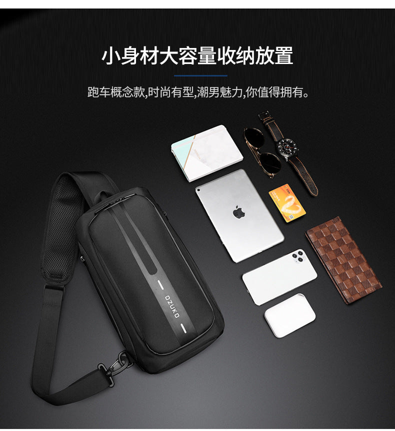 OZUKO Men's Functional Chest Bag Waterproof Crossbody Bag Multifunctional Shoulder Bag Outdoor Sports Large Capacity Trendy Bag - 图片 28