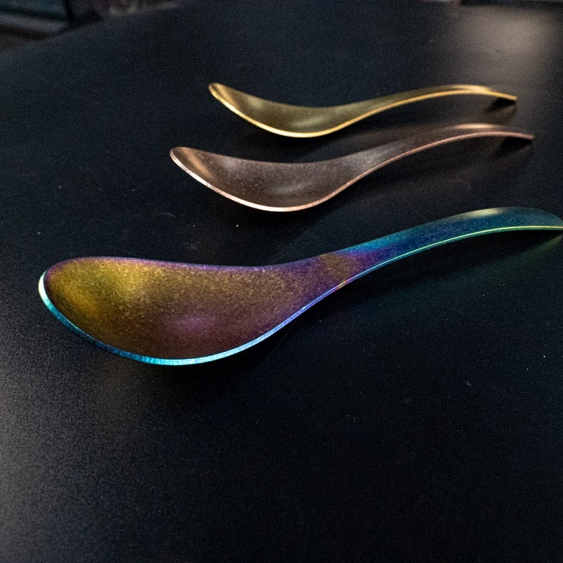 Pure Titanium Spoon Household Uncoated Ice Flower Craft Outdoor Pure Titanium Soup Spoon Hot Pot Wide Spoon High Temperature Coloring Titanium Soup Spoon - 图片 13