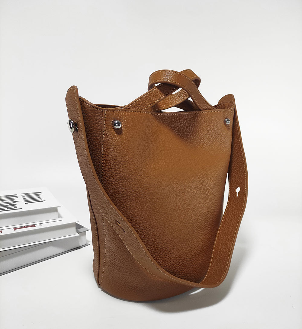 Guangzhou Genuine Leather Women's Bag Large Capacity Tote Bag Top Layer Cowhide Bucket Bag Handheld Shoulder Crossbody Bag Trendy - 图片 41