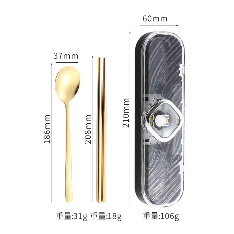 304Stainless Steel Tableware Student Cartoon Portable Tableware Set Work Outdoor Fork Spoon Chopsticks Three-piece Set - 图片 13