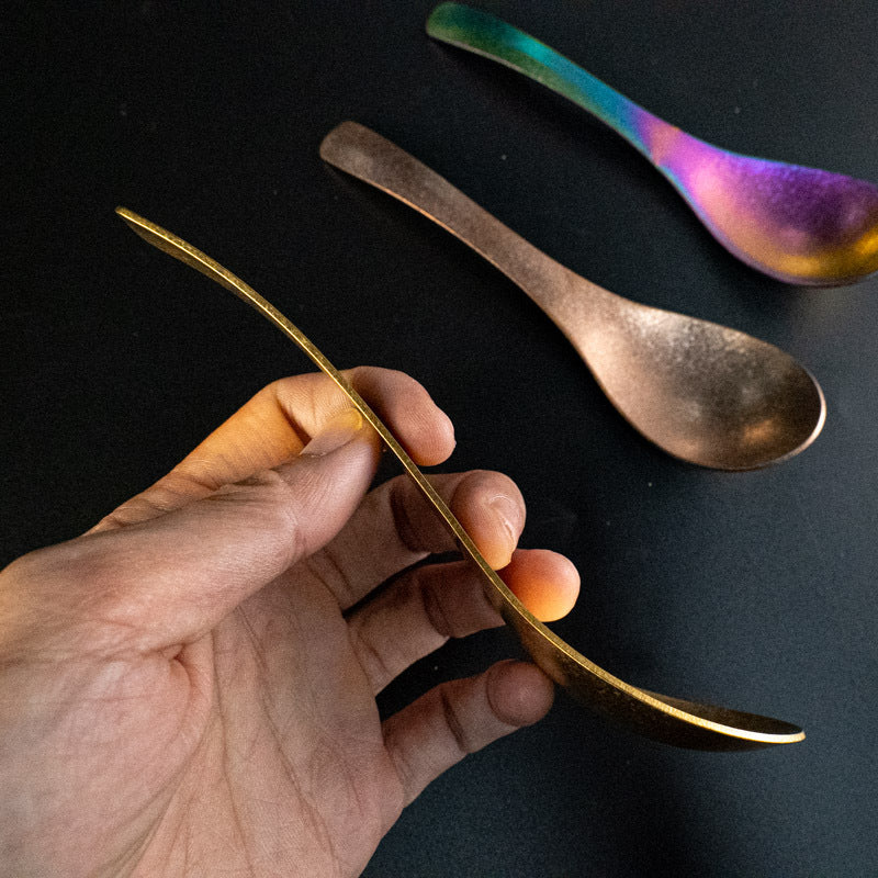 Pure Titanium Spoon Household Uncoated Ice Flower Craft Outdoor Pure Titanium Soup Spoon Hot Pot Wide Spoon High Temperature Coloring Titanium Soup Spoon - 图片 17