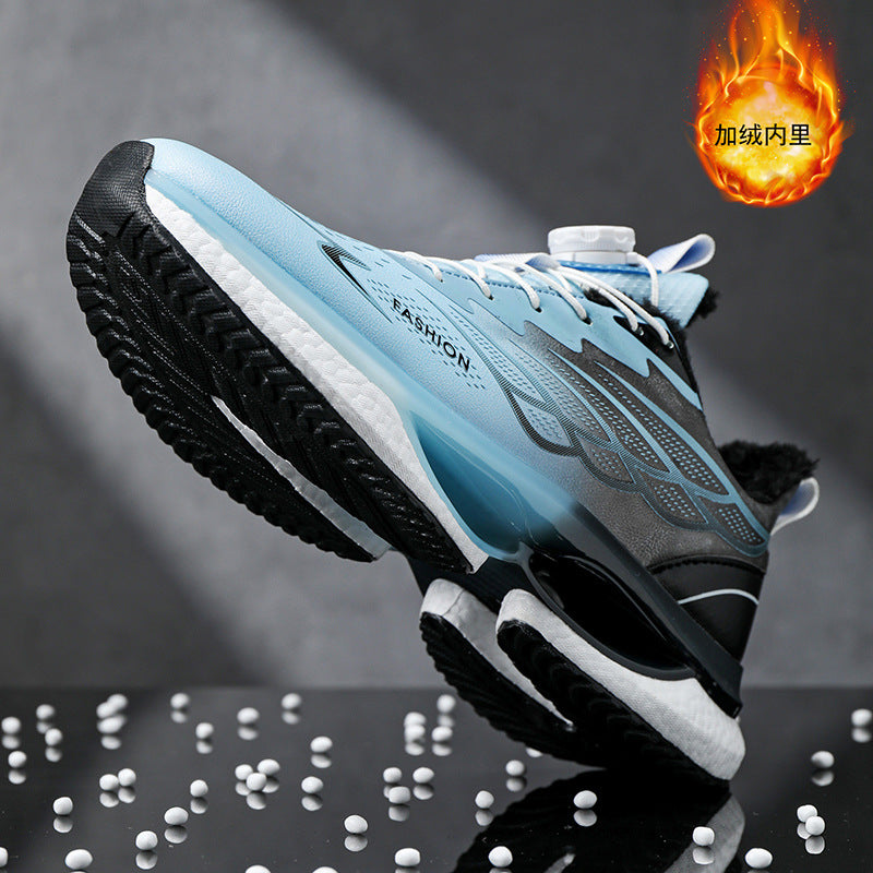 Winter Men's Shoes2025New Rotating Button Running Sports Shoes Men's Breathable Thick Bottom Popcorn Cushioning Running Shoes - 图片 13