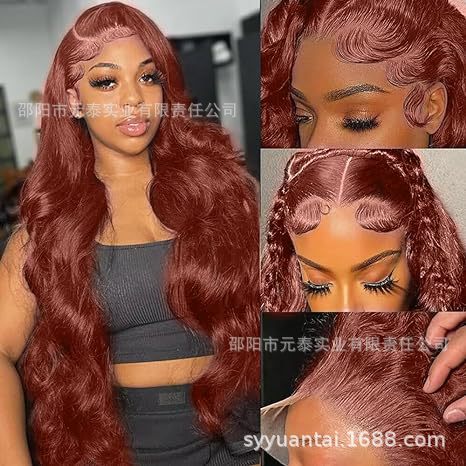 13x4 Body Wave Lace Front Wig Reddish Brown Synthetic Wigs - 图片 14