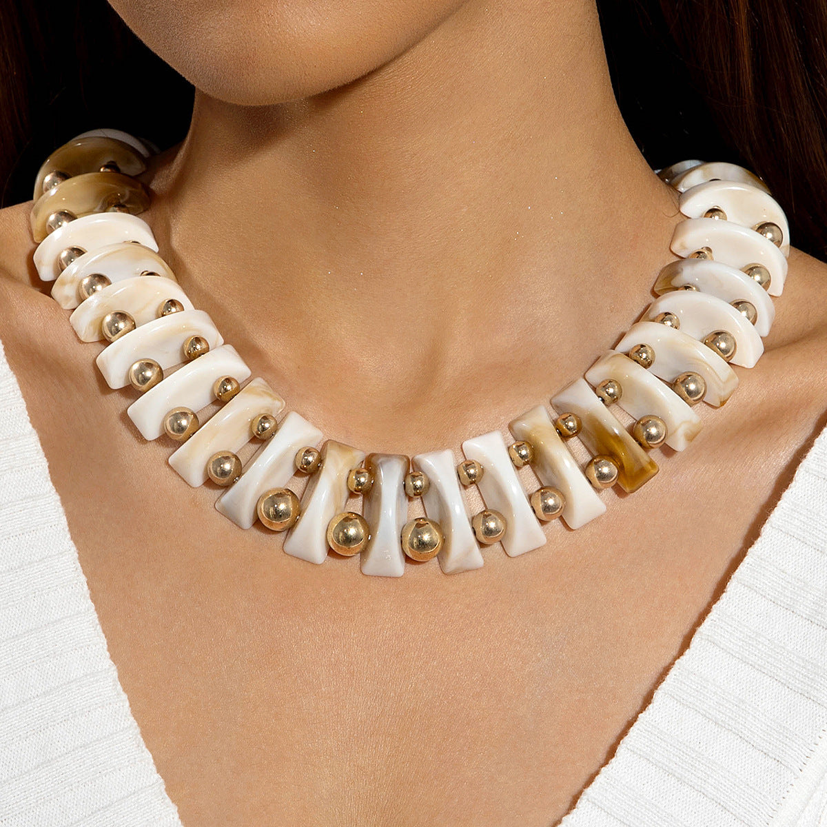 European and American Fashion Trend Exaggerated Necklace Geometric personalized handmade beaded Bohemian style necklace - 图片 7