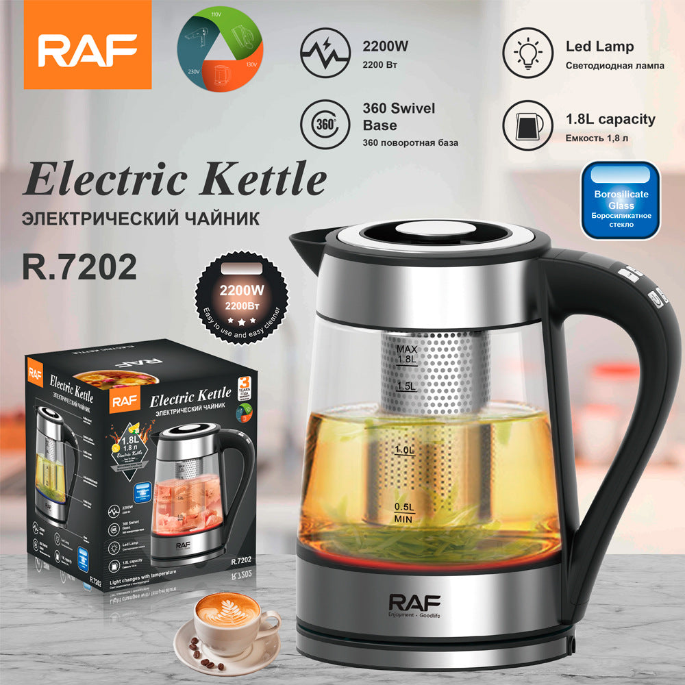 RAF European Standard Electric Kettle Automatic Power Off High Borosilicate Glass Electric Kettle LED Adjustable Temperature with Filter Plug7202 - 图片 18