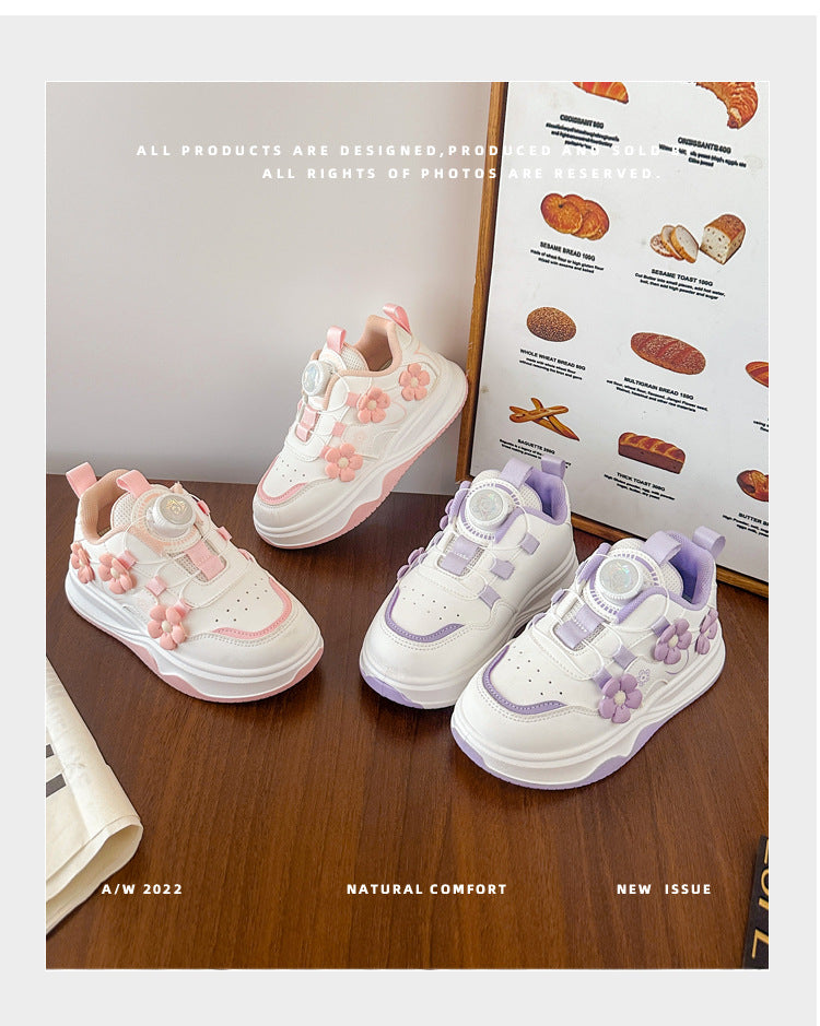 Children's Sports Shoes Spring and Autumn2025New Student Knob Girls' White Sneakers Versatile Casual Girls' Running Shoes - 图片 14