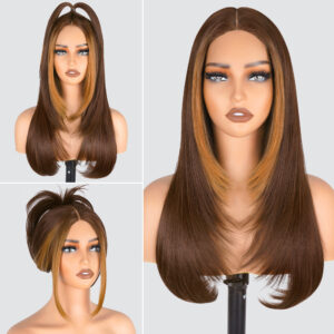 Synthetic Full Wig European and American Foreign Trade Hot-Selling Wig Highlight Straight Wig