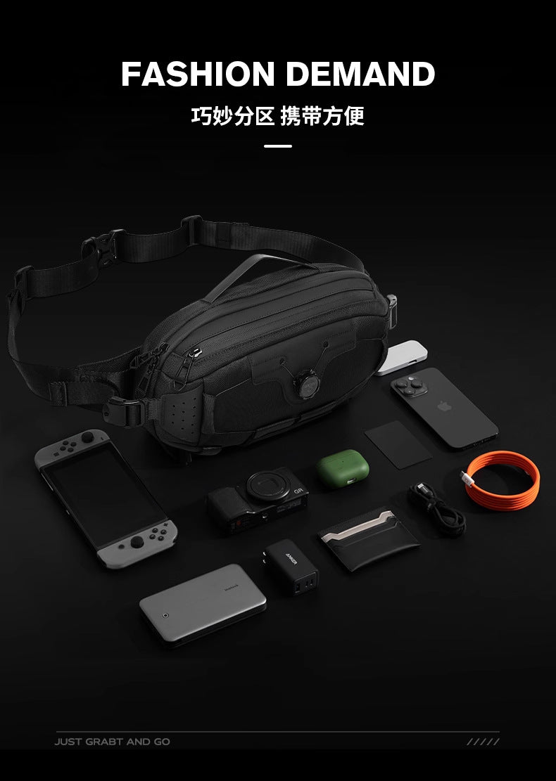 OZUKO Men's Chest Bag Crossbody Waist Bag Multifunctional Tactical Waterproof Portable Outdoor Cycling Trendy Brand High-end Bag - 图片 12