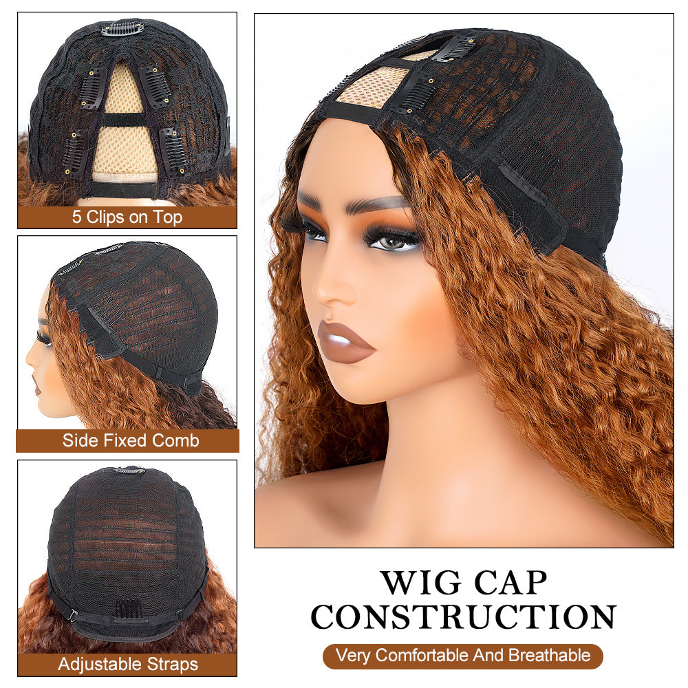 Ginger Orange V part Yaki Wig Synthetic Wig Cross-border African Synthetic Fiber Fake - 图片 20