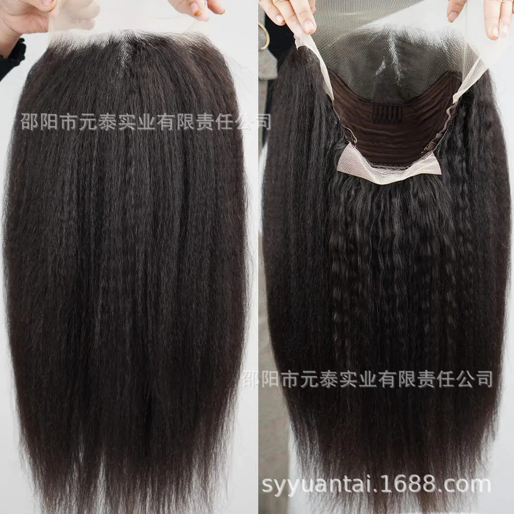 Kinky Straight 13x4 Lace Front Synthetic Wig Long Black Wigs - 图片 13
