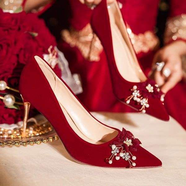 2025New Style Chinese-French Wedding Dress Toast Wedding Banquet Wedding Shoes Women Xiuhe Dress Low Heel Comfortable Bride High Heels - 图片 7