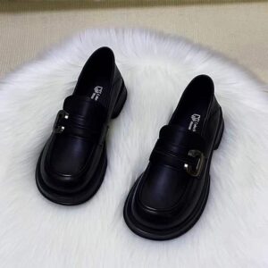 British Style Small Leather Shoes French Retro Thick-Soled Shoes Low Heel Black Loafers2025Spring and Autumn Single Shoes Uniform Shoes for Women