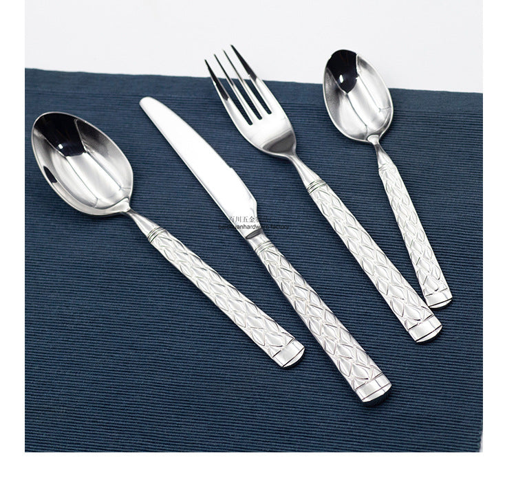304Stainless Steel Knife Fork Spoon Thickened Forged Relief Tableware Western Steak Knife Fork Dessert Spoon4Piece Suit - 图片 16