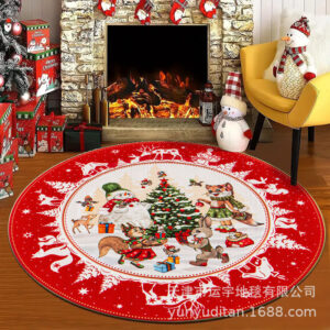 Christmas Carpet Round Living Room Crystal Velvet Floor Mat Christmas Decoration Atmosphere Mat Christmas Tree Floor Mat Customizable