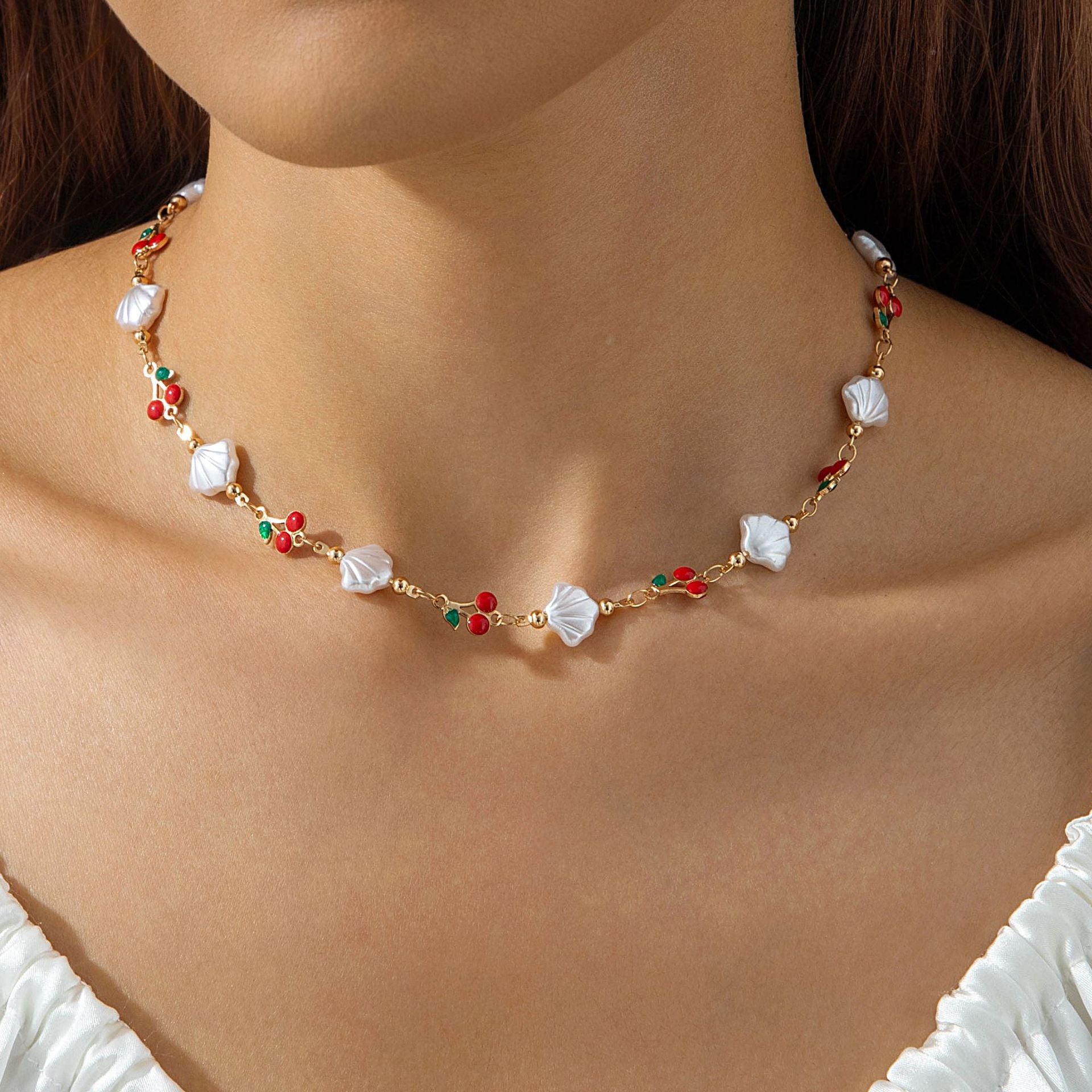 European and American Style Jewelry Light Luxury Imitation Pearl Cherry Necklace High-End Versatile Grass Multi-Layer Stacking Necklace Wholesale - 图片 18