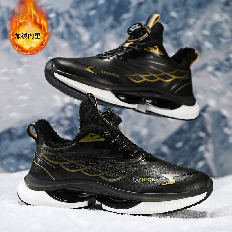 Winter Men's Shoes2025New Rotating Button Running Sports Shoes Men's Breathable Thick Bottom Popcorn Cushioning Running Shoes - 图片 3