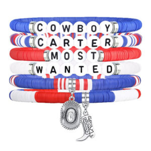 COWBOY Alphabet Soft Clay Bracelet Set Layered Style Cowboy Boots Pendant Bracelet Western Cowboy Hat Bracelet