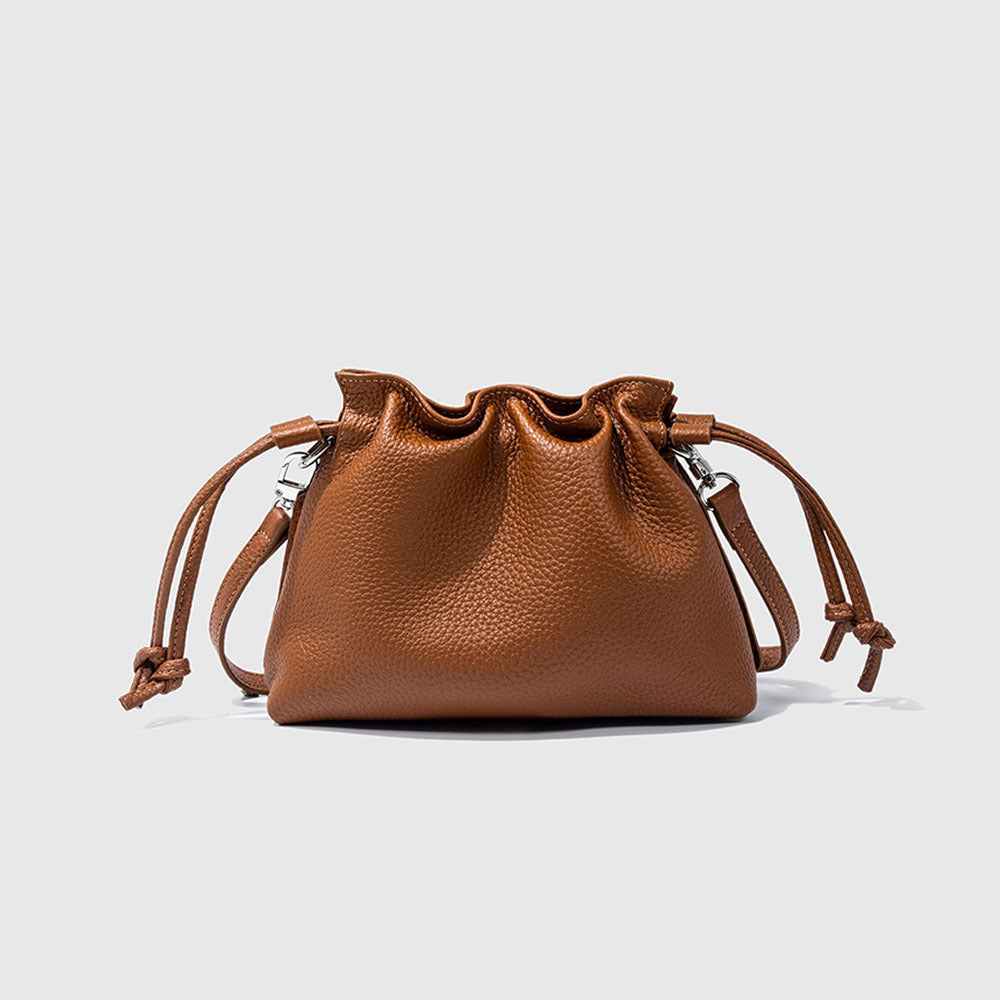 Wholesale pleated cloud bag genuine leather small handbag for women bag Bucket Bag Top Layer Cowhide Niche ins Shoulder Crossbody Bag - 图片 8