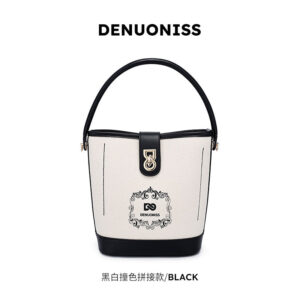 Korean Style Simple Canvas Contrast Color Bucket Bag Women's Stitching Portable and Fashion Women's Bag Versatile Messenger Bag