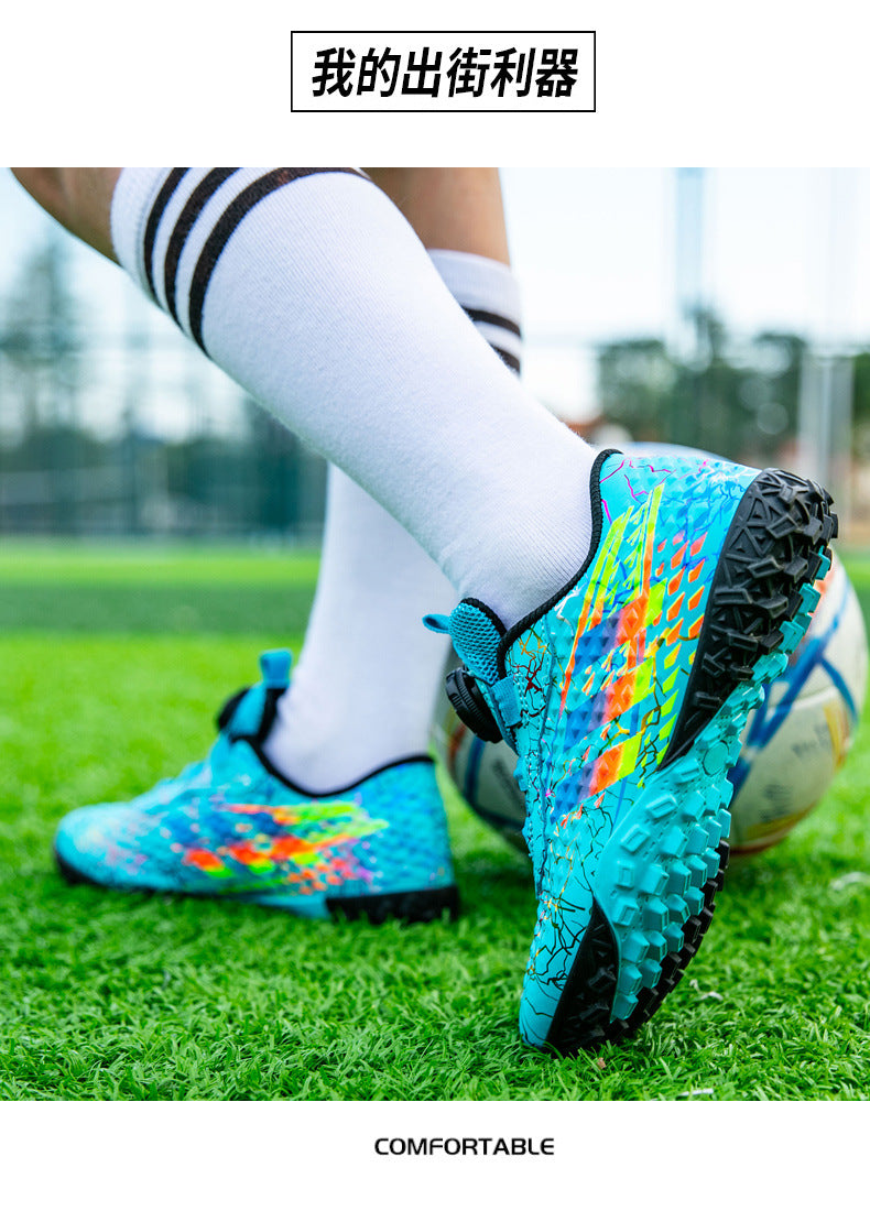 New style soccer shoes for men, women, and children with rotating buckle TF Broken Nail Style Youth Student Grassland Competition Training Shoes - 图片 35