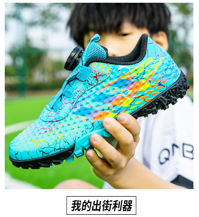 New style soccer shoes for men, women, and children with rotating buckle TF Broken Nail Style Youth Student Grassland Competition Training Shoes - 图片 29