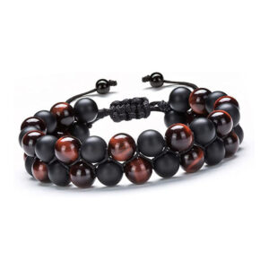 Men's Volcanic Tiger Eye Stone Double Layer Braided Bracelet Lapis Lazuli Agate Beaded Volcanic Black Gallstone Double Row Braided Bracelet