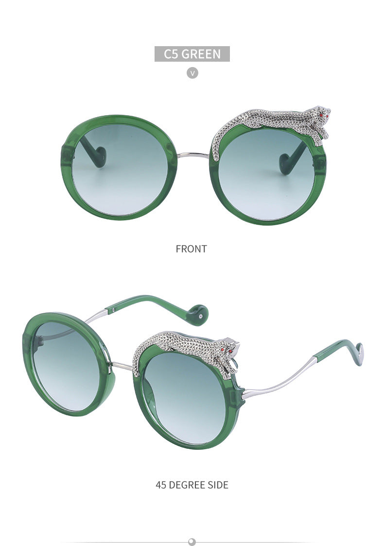 2025New Anti-Blue Light Glasses for Women Leopard Head Diamond-Studded European and American Round Frame Sunglasses Trendy Large Frame Sunglasses High-End Feel - 图片 34