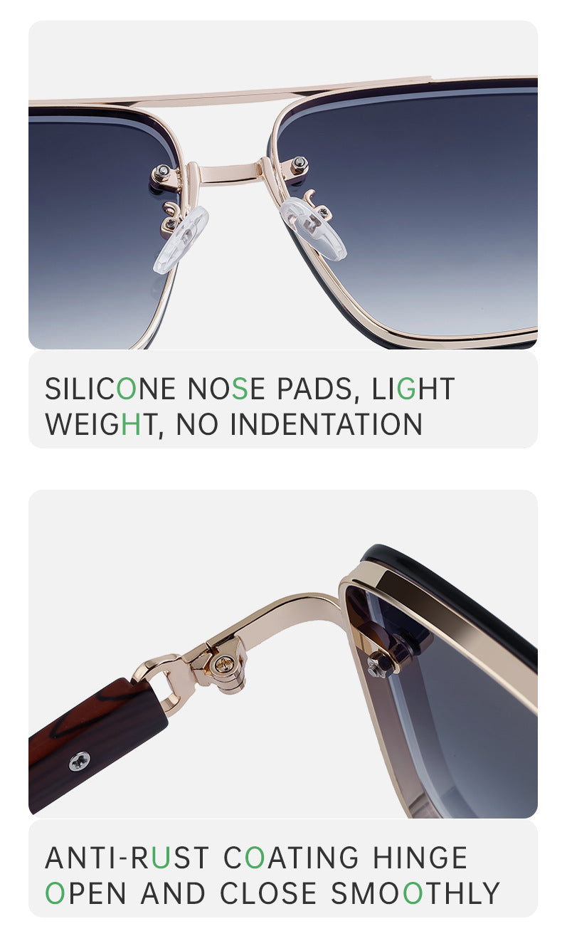 European and American Style Square Frame Cut Edge Sunglasses for Men with Imitation Wood Grain Temples, Men's Trendy Wholesale sunglass - 图片 25