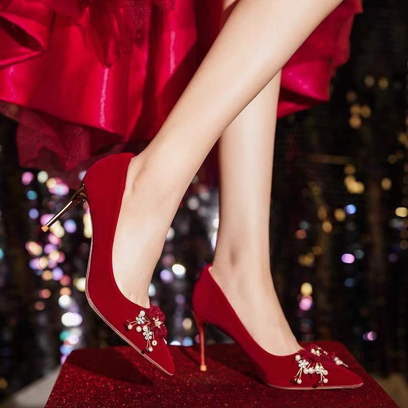 2025New Style Chinese-French Wedding Dress Toast Wedding Banquet Wedding Shoes Women Xiuhe Dress Low Heel Comfortable Bride High Heels - 图片 4