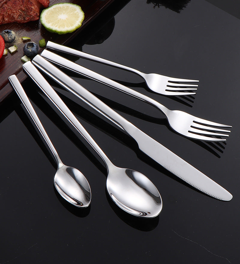 410Stainless Steel Tableware Hotel Restaurant Thickened Square Handle Knife Fork Spoon Set Western Food24Set of Steak Knives and Forks - 图片 40