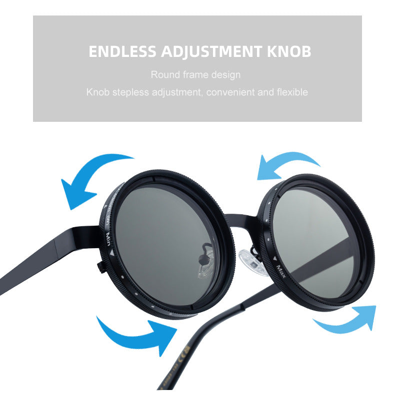 ND Nine-Stage Manual Adjustable Zoom Glasses Anti-Glare Round Frame Sunscreen Sunglasses High-End Polarized Sunglasses for Men - 图片 14