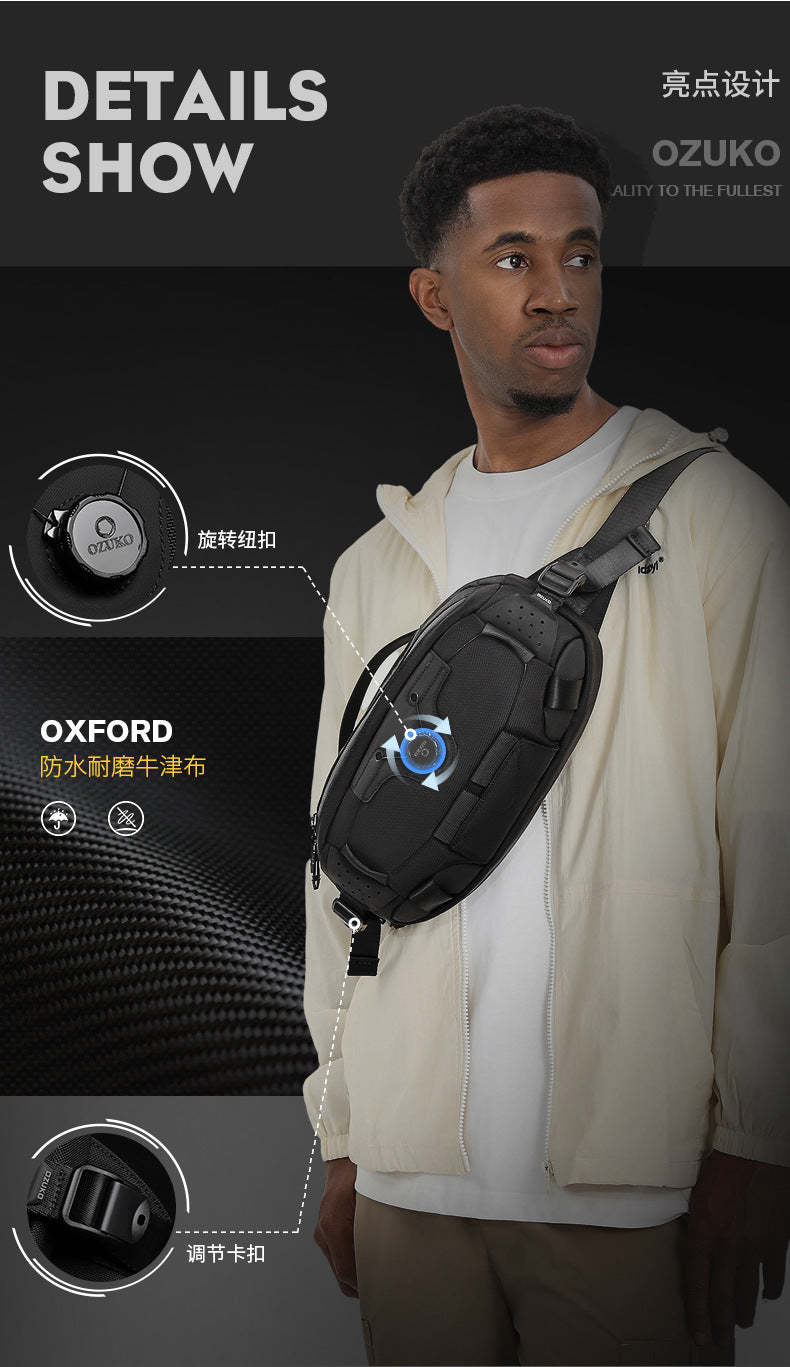 OZUKO Men's Chest Bag Crossbody Waist Bag Multifunctional Tactical Waterproof Portable Outdoor Cycling Trendy Brand High-end Bag - 图片 14