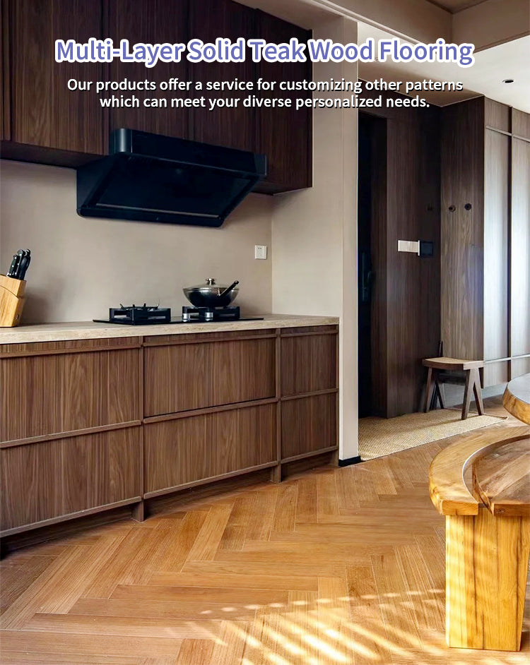 18mm Engineered Herringbone Teak Flooring Multilayer Core Strength Custom Design Luxury Villas Commercial Interiors Outdoor Park - 图片 7