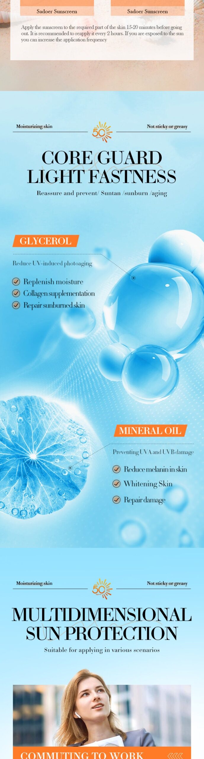 SPF50+Sunscreen30g SADOER Anti-UV Non-Greasy Sunscreen Lotion Cross-Border Wholesale - 图片 11