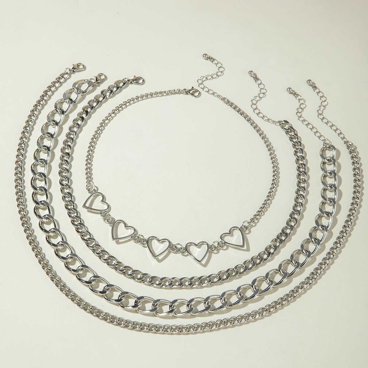 European and American Style Jewelry Hip-Hop Personality Geometric Exaggerated Necklace Heart-shaped Flat Thick Chain Hollow Multi-layer Necklace Wholesale - 图片 9