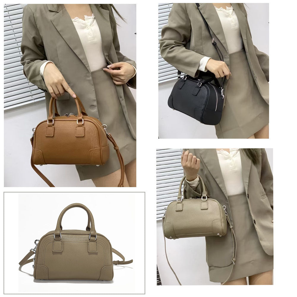 Large Capacity Genuine Leather Bag Top Layer Cowhide Women's Bag Single Shoulder Crossbody Ladies' Bag Handbag Round Bag Fashion Versatile - 图片 21