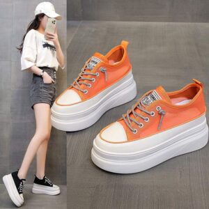 Thick-soled inner height-increasing white sneakers for women with breathable mesh2025Summer New All-Matching8cm Small Size Casual Platform Shoes