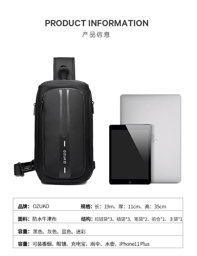 OZUKO Men's Functional Chest Bag Waterproof Crossbody Bag Multifunctional Shoulder Bag Outdoor Sports Large Capacity Trendy Bag - 图片 23