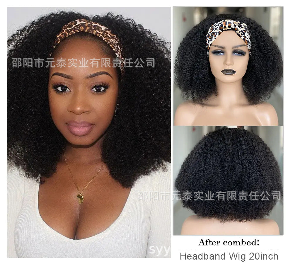 Hair Band Brazilian Human Hair 180% Density Kinky Curly Headband W - 图片 10