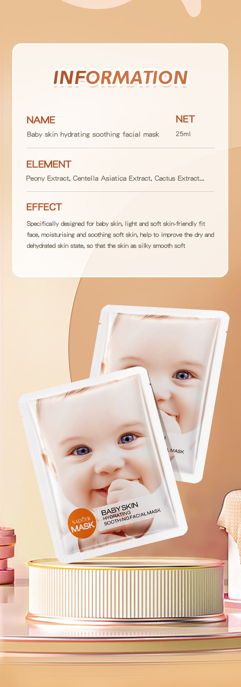 Baby Face Mask25g SADOER Moisturizing, hydrating, skin-smoothing facial mask sheets for cross-border foreign trade wholesale - 图片 29