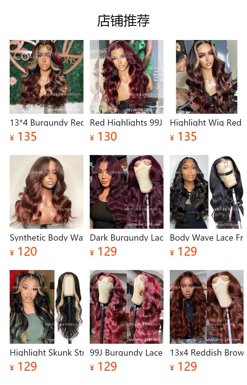 Black With RED Lace Front Wigs 13X4 Body Wave Synthetic Wigs - 图片 5