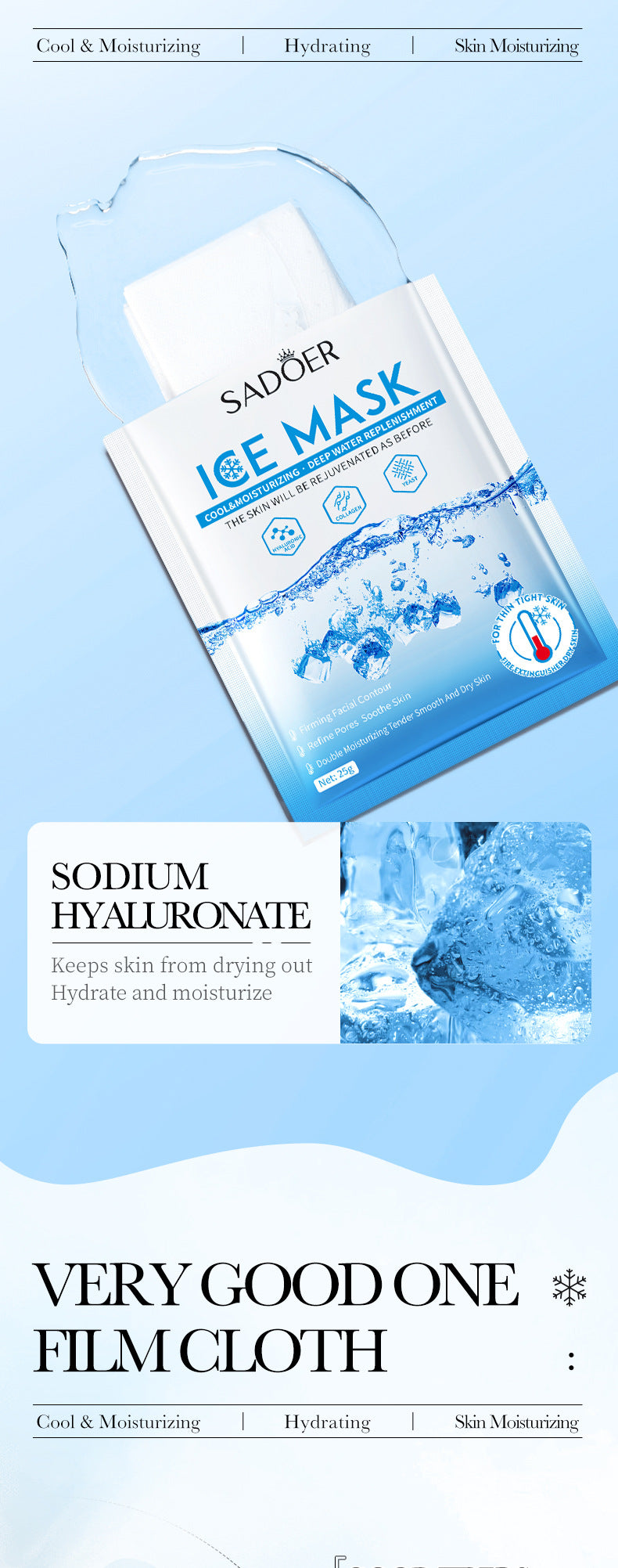 Ice Mask25g SADOER Deep Hydration Moisturizing Refreshing Face Mask Sheets Wholesale for Cross-Border Trade - 图片 11